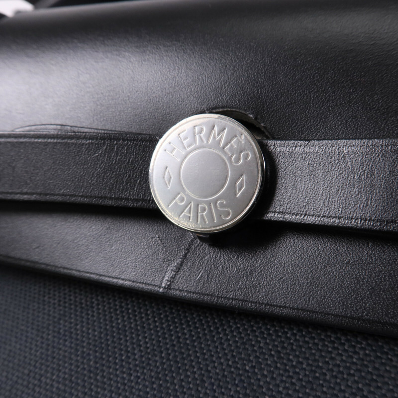 HERMES 皮革/帆布Herbag PM銀扣手挽肩背兩用袋Ardoise-14