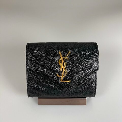 YSL 403943  黑金魚子醬三折短夾