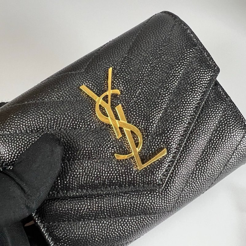 YSL 403943  黑金魚子醬三折短夾-6