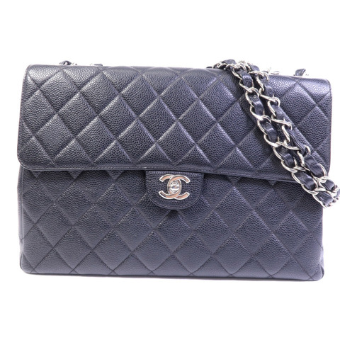 CHANEL 牛皮皮革Vintage Classic Flap Large銀扣鏈帶肩背袋
