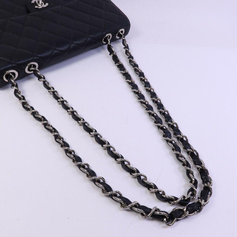 CHANEL 牛皮皮革Vintage Classic Flap Large銀扣鏈帶肩背袋-8