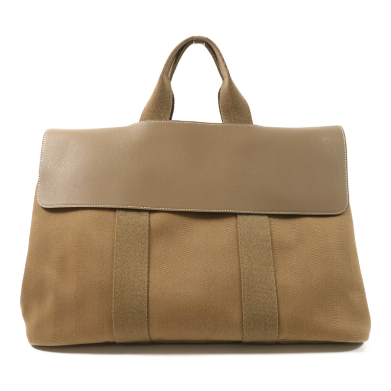 HERMES 【Hermes Fair】帆布Valparaiso銀扣手挽袋Etoupe-0