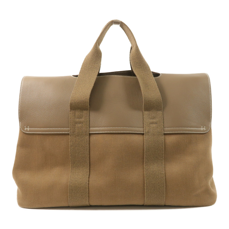 HERMES 帆布Valparaiso銀扣手挽袋Etoupe-1