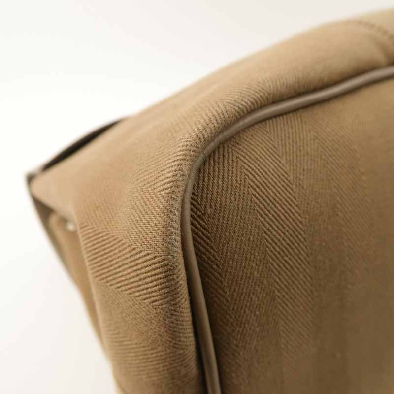 HERMES 帆布Valparaiso銀扣手挽袋Etoupe-10