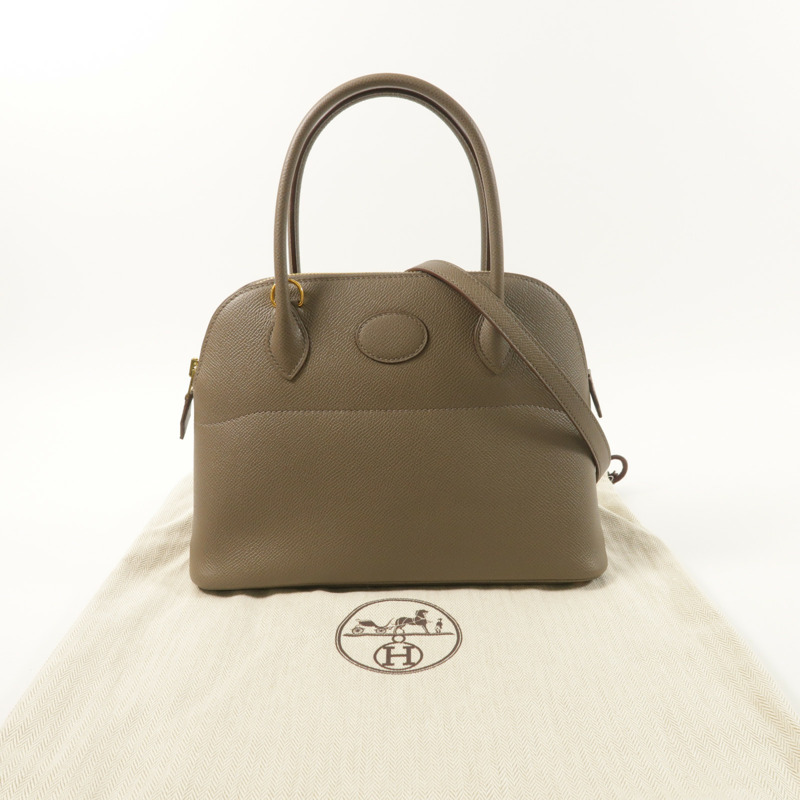 HERMES Epsom皮革Bolide 27金扣手挽肩背兩用袋Etain-8
