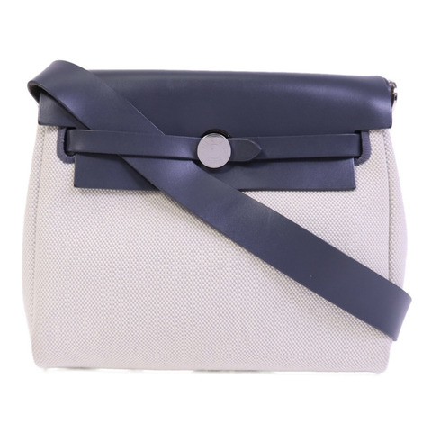 HERMES 帆布Mini Herbag銀扣肩背袋Ardoise