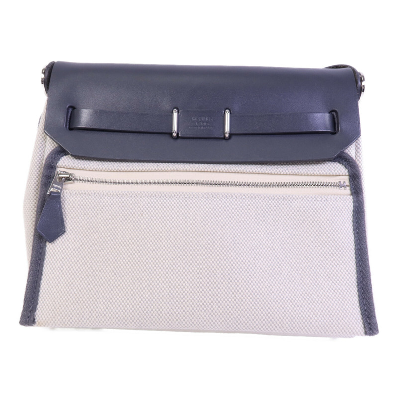 HERMES 帆布Mini Herbag銀扣肩背袋Ardoise-1