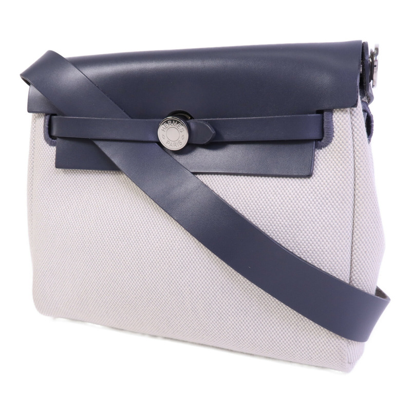 HERMES 帆布Mini Herbag銀扣肩背袋Ardoise-2