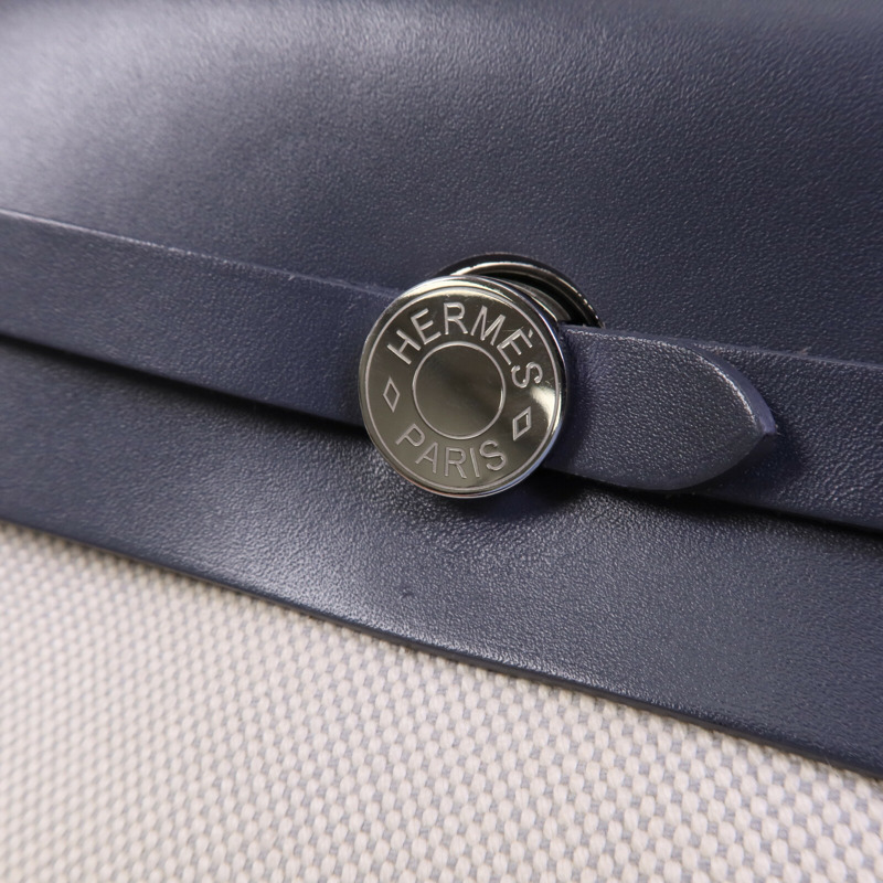 HERMES 帆布Mini Herbag銀扣肩背袋Ardoise-6