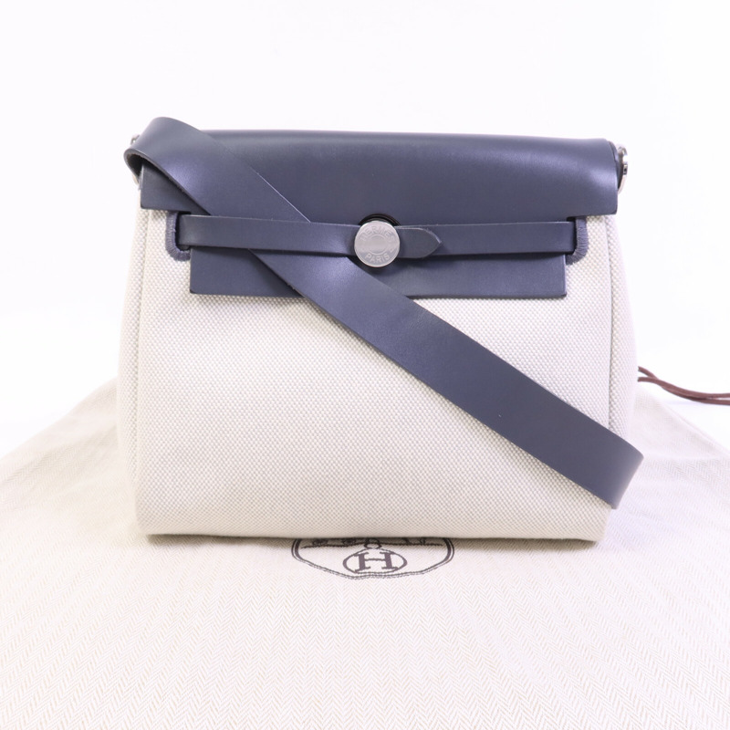 HERMES 帆布Mini Herbag銀扣肩背袋Ardoise-9