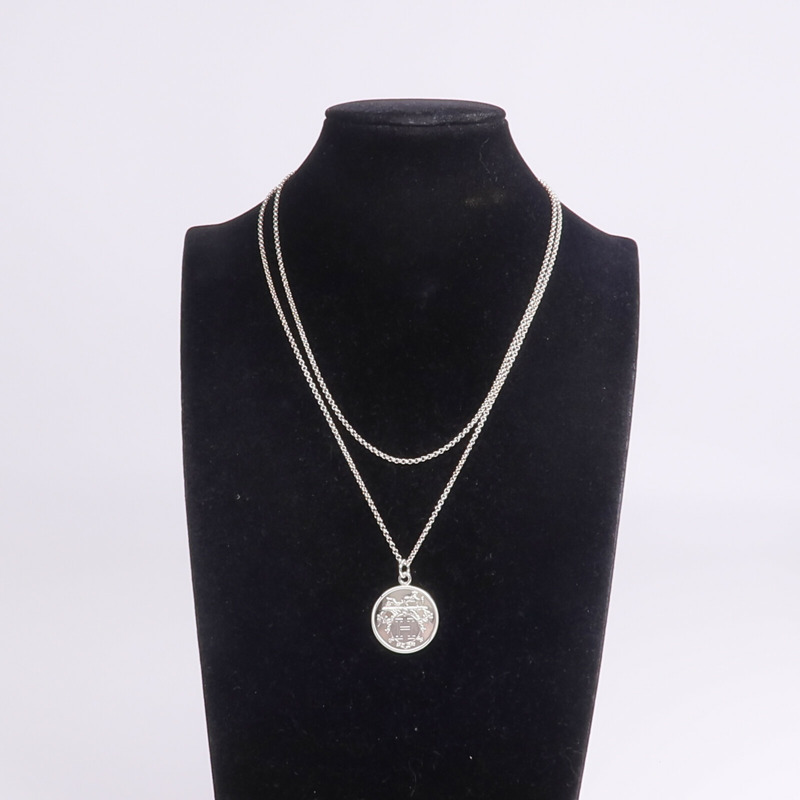 HERMES 925純銀/18K玫瑰金Ex Libris MM項鍊-9