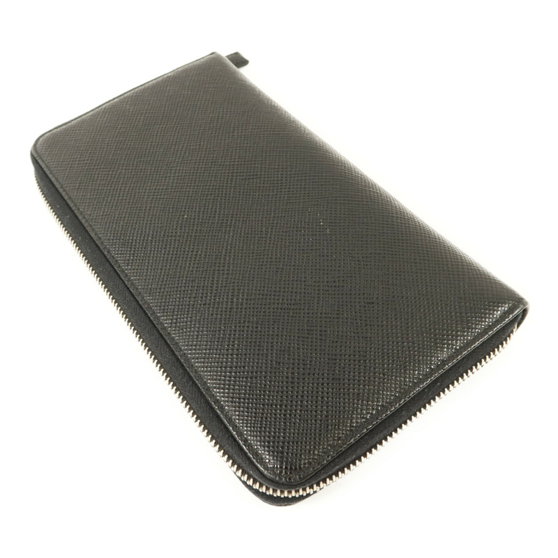 PRADA Saffiano皮革Long Round Wallet銀扣長錢包-3