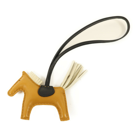 HERMES Milo皮革Rodeo PM掛飾Sesame/Noir/Nata