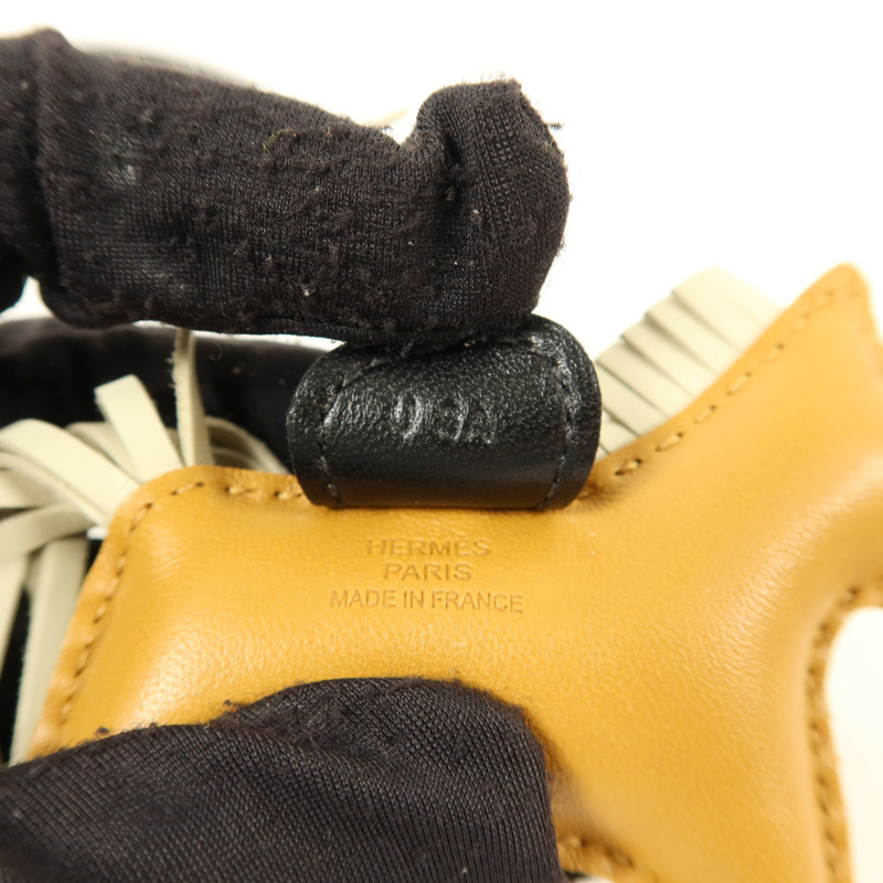 HERMES Milo皮革Rodeo PM掛飾Sesame/Noir/Nata-5