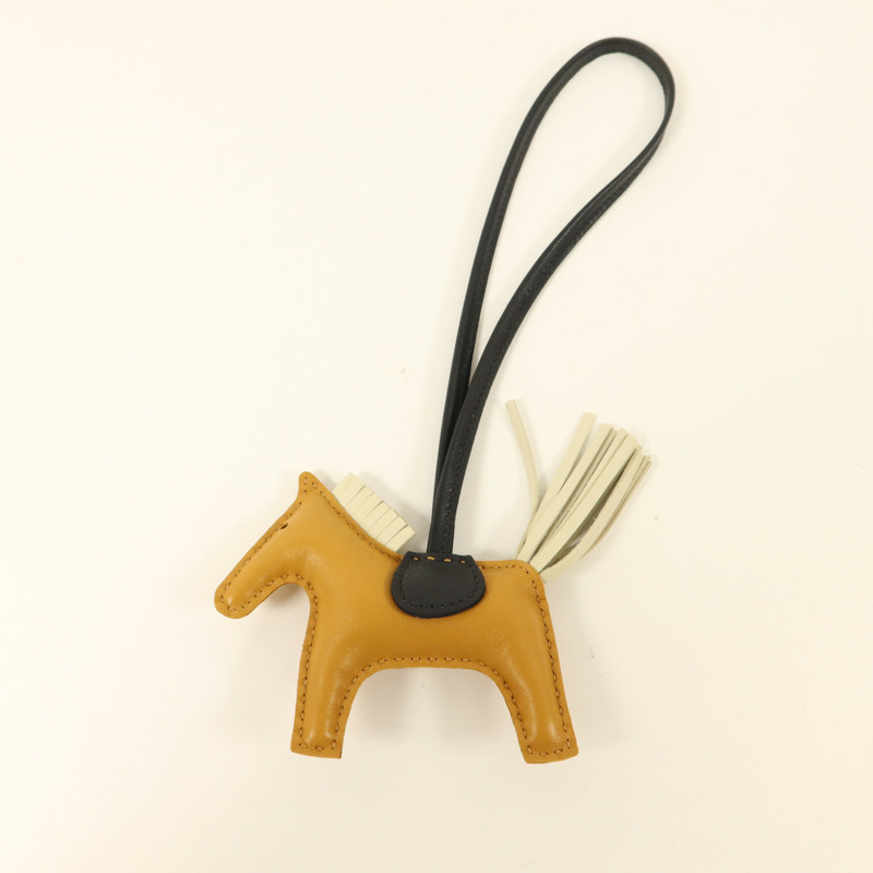 HERMES Milo皮革Rodeo PM掛飾Sesame/Noir/Nata-6