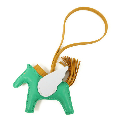 HERMES Milo皮革Rodeo Pegase PM掛飾Menthe/Bleu Pale/Sesame