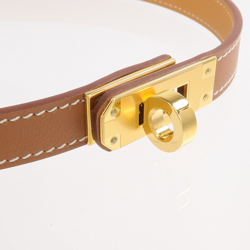 HERMES 牛皮皮革Mini Kelly Choker金扣項鍊Gold-3