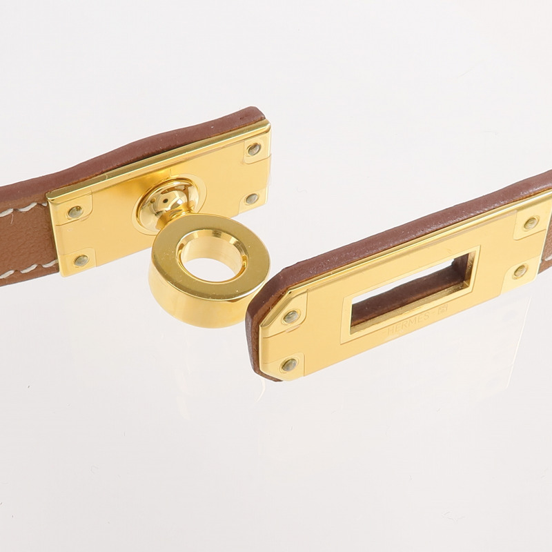 HERMES 牛皮皮革Mini Kelly Choker金扣項鍊Gold-4