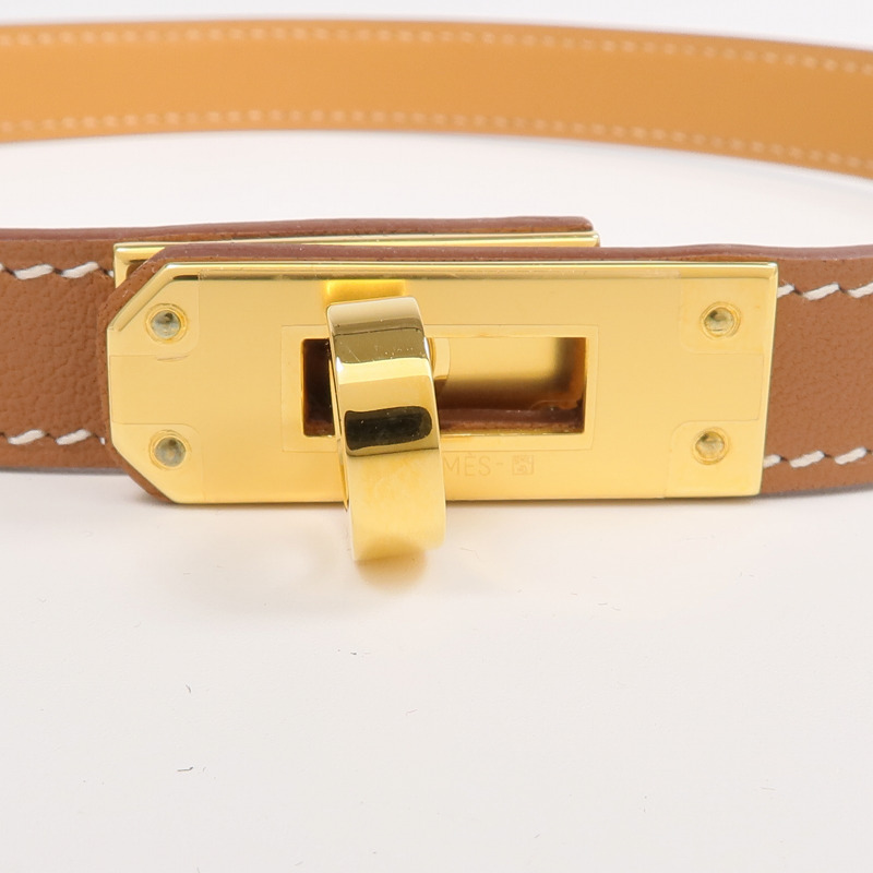 HERMES 牛皮皮革Mini Kelly Choker金扣項鍊Gold-7