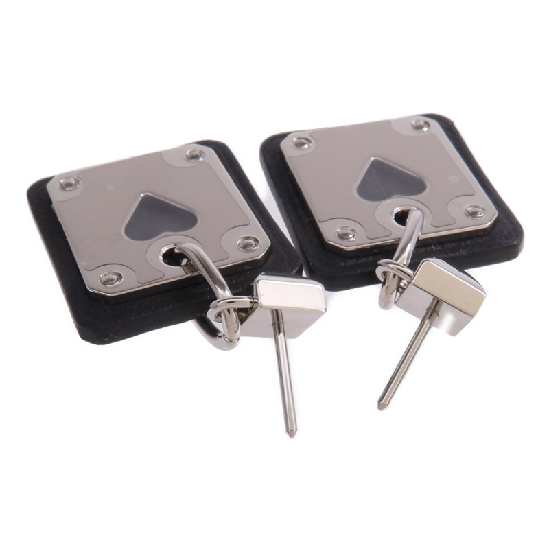 HERMES 牛皮皮革As de Coeur Earrings銀扣耳環Noir-3