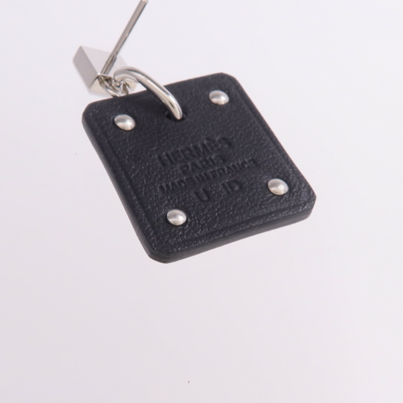 HERMES 牛皮皮革As de Coeur Earrings銀扣耳環Noir-5