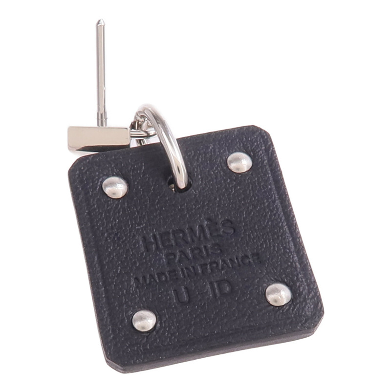 HERMES 牛皮皮革As de Coeur Earrings銀扣耳環Noir-6