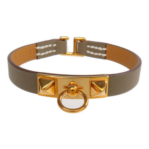 HERMES Swift皮革Rivale Mini Bracelet金扣手帶Etoupe