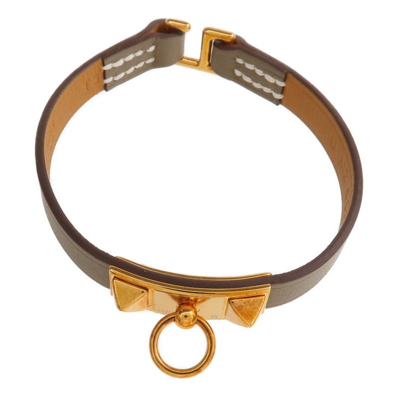 HERMES Swift皮革Rivale Mini Bracelet金扣手帶Etoupe-2
