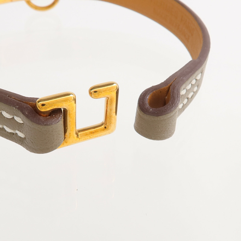HERMES Swift皮革Rivale Mini Bracelet金扣手帶Etoupe-4