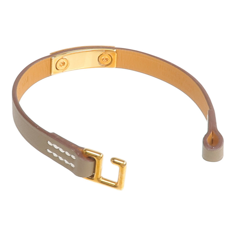 HERMES Swift皮革Rivale Mini Bracelet金扣手帶Etoupe-7
