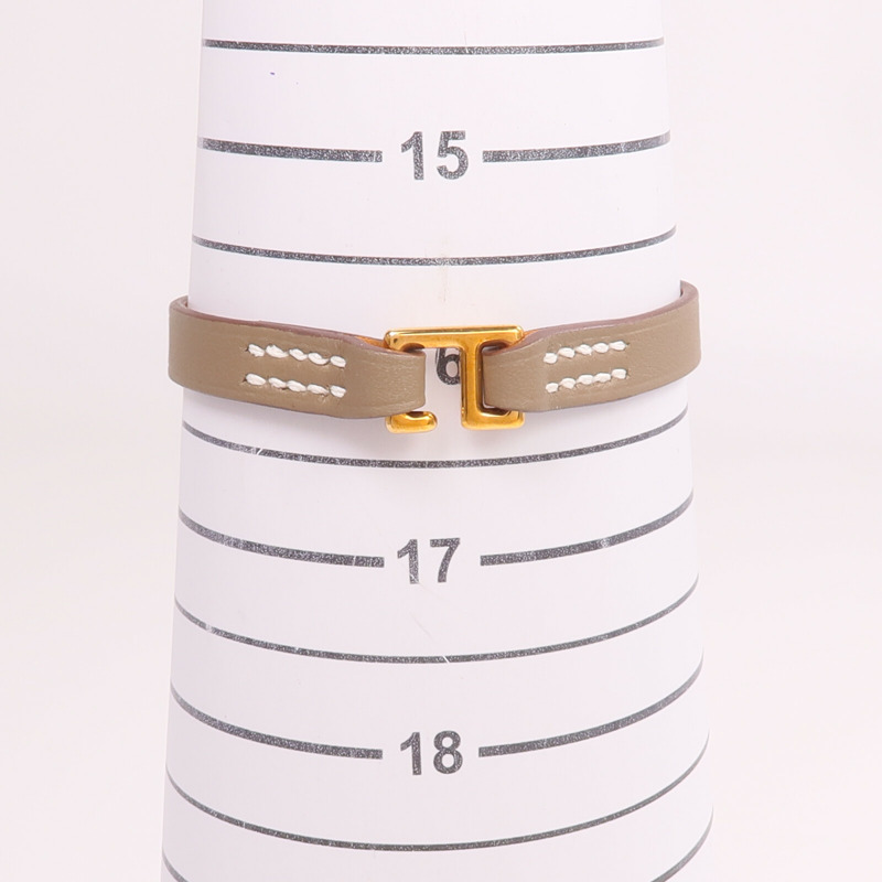 HERMES Swift皮革Rivale Mini Bracelet金扣手帶Etoupe-9