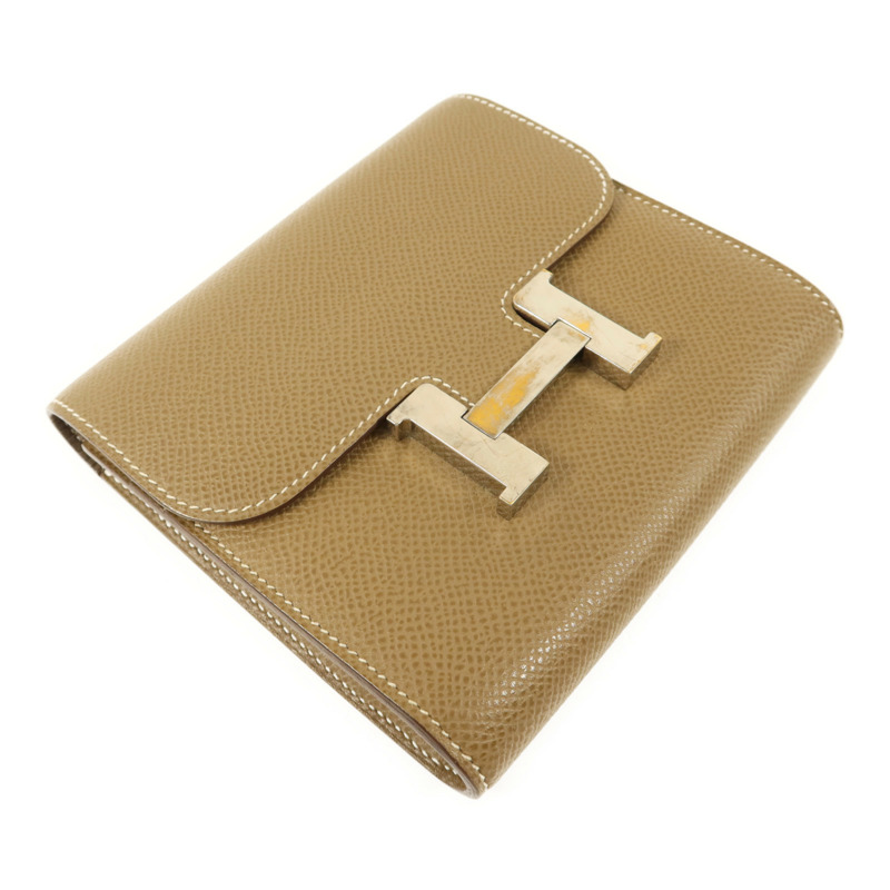 HERMES Epsom皮革Constance Compact Wallet銀扣錢包Etoupe-2