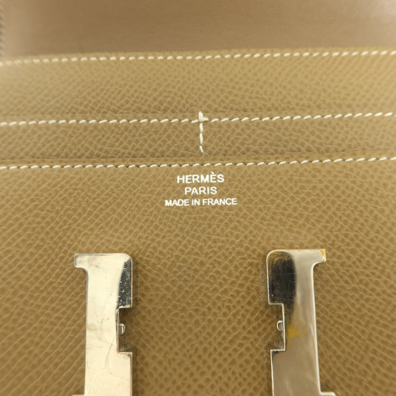 HERMES Epsom皮革Constance Compact Wallet銀扣錢包Etoupe-5