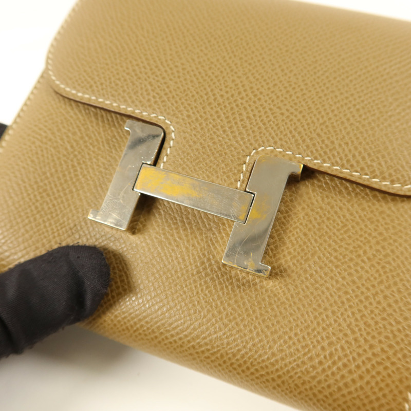 HERMES Epsom皮革Constance Compact Wallet銀扣錢包Etoupe-8