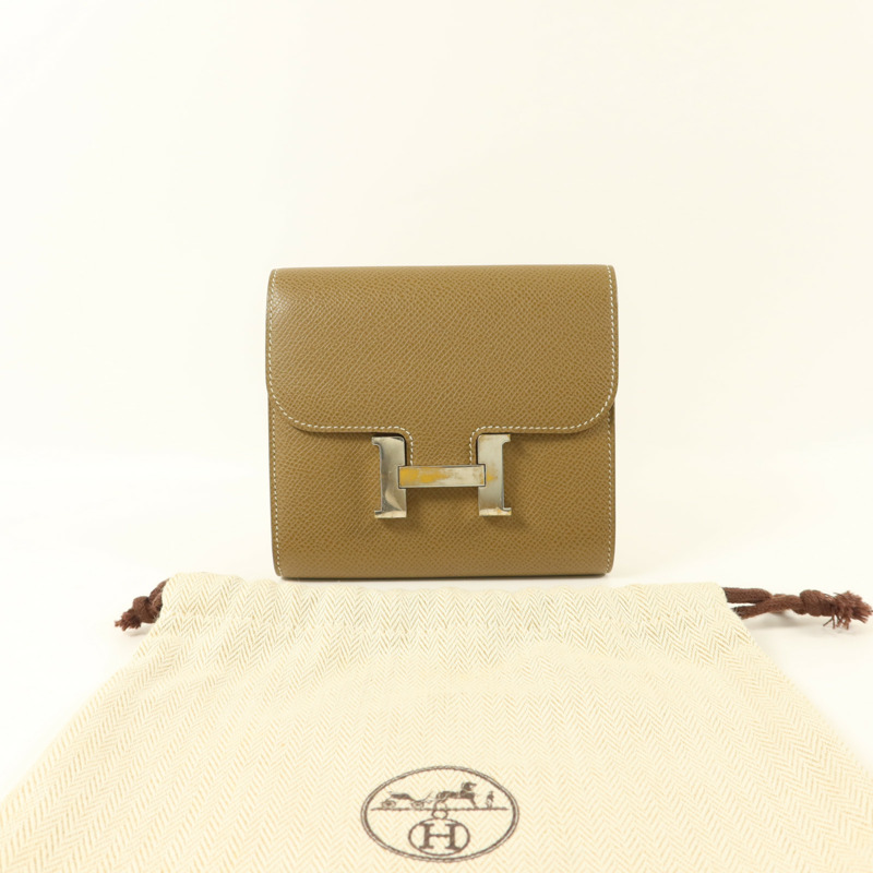 HERMES Epsom皮革Constance Compact Wallet銀扣錢包Etoupe-14