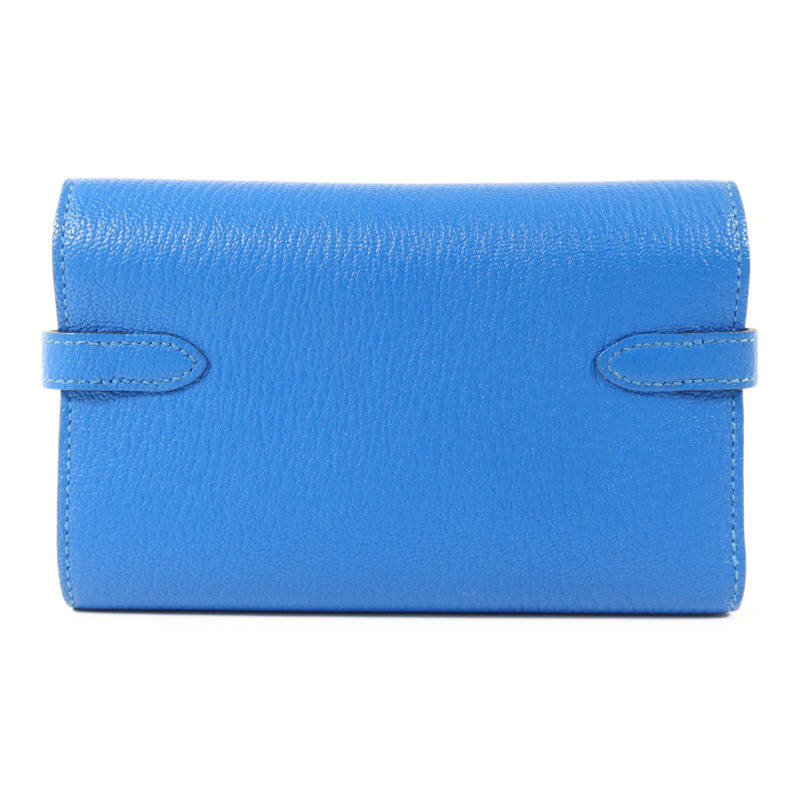 HERMES Chevre皮革Kelly Short Wallet銀扣錢包Bleu Electrique-1