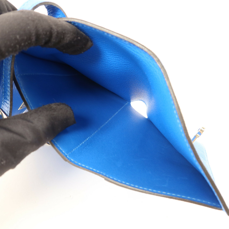 HERMES Chevre皮革Kelly Short Wallet銀扣錢包Bleu Electrique-5