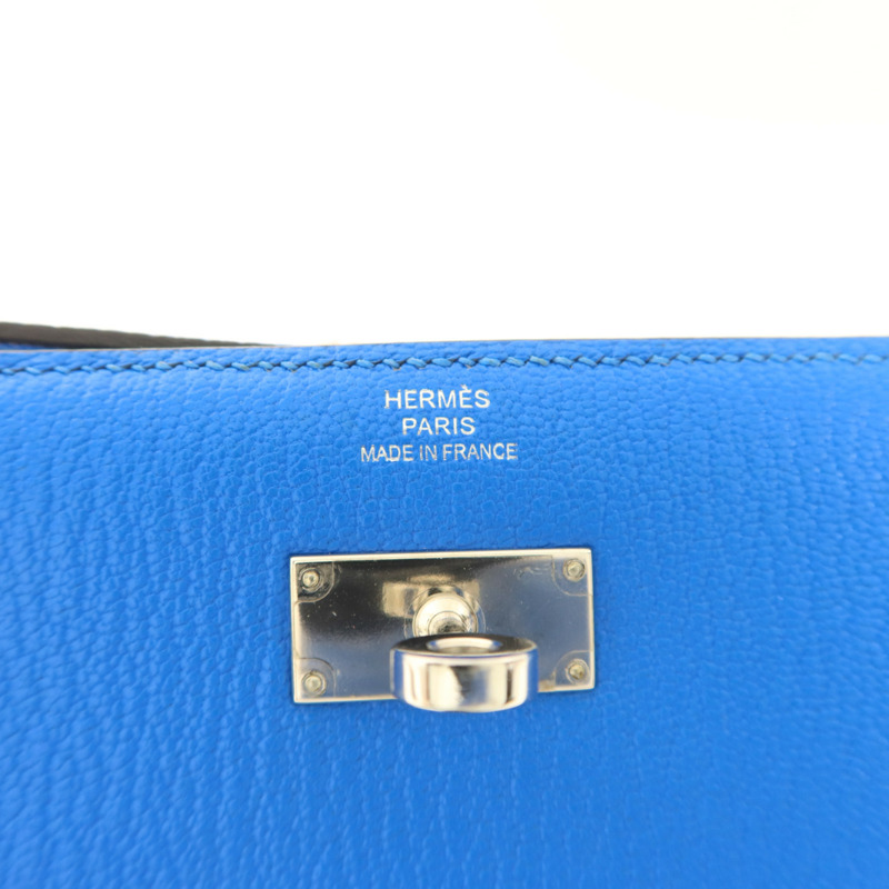 HERMES Chevre皮革Kelly Short Wallet銀扣錢包Bleu Electrique-7