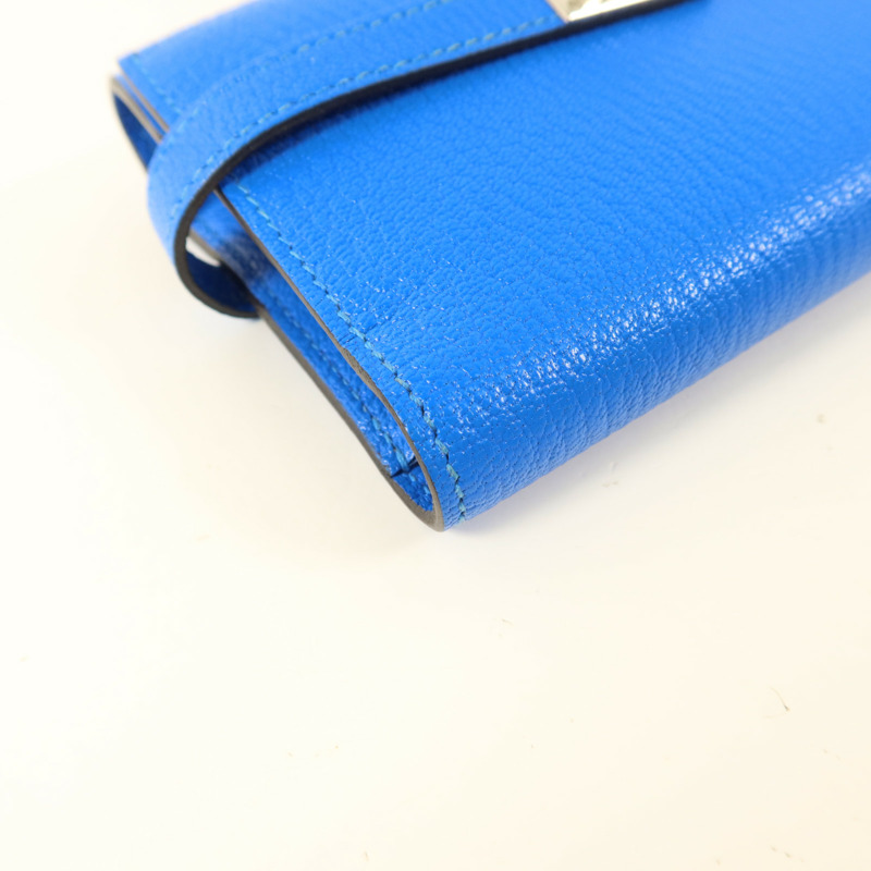 HERMES Chevre皮革Kelly Short Wallet銀扣錢包Bleu Electrique-13