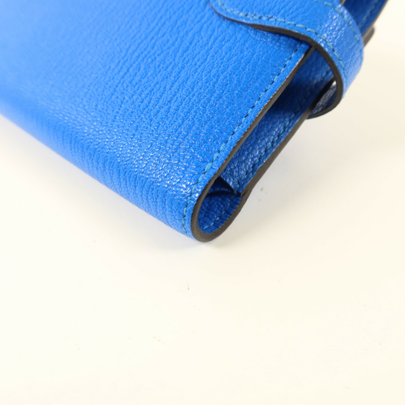 HERMES Chevre皮革Kelly Short Wallet銀扣錢包Bleu Electrique-14