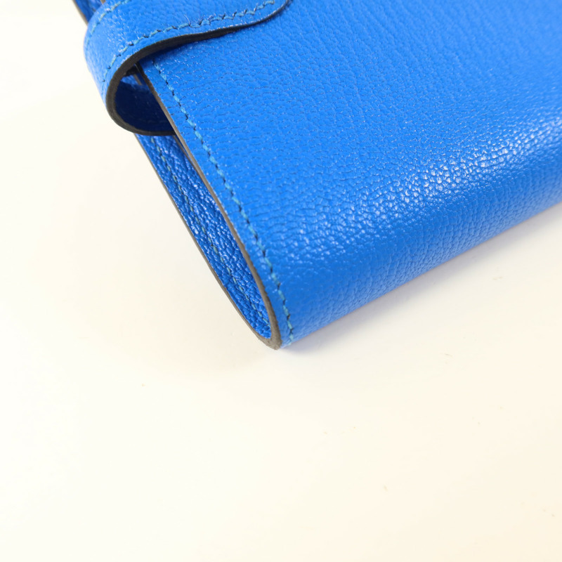 HERMES Chevre皮革Kelly Short Wallet銀扣錢包Bleu Electrique-15