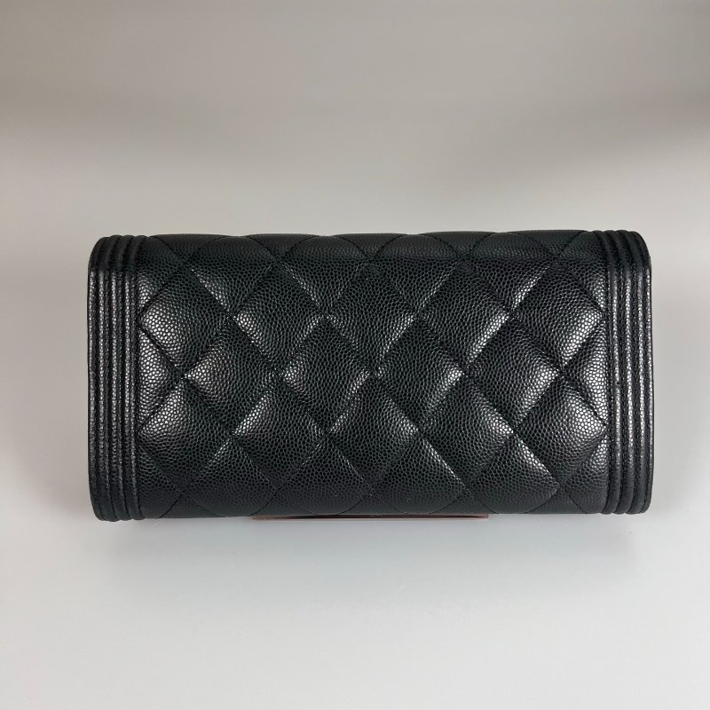 CHANEL BOY掀蓋長夾荔枝黑 A80286/晶片款-1