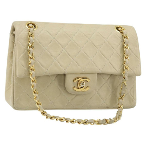 香奈兒雙蓋鏈條Matelasse23手袋，羊皮材質，米色，金色CC標誌，正品編號173005SAV