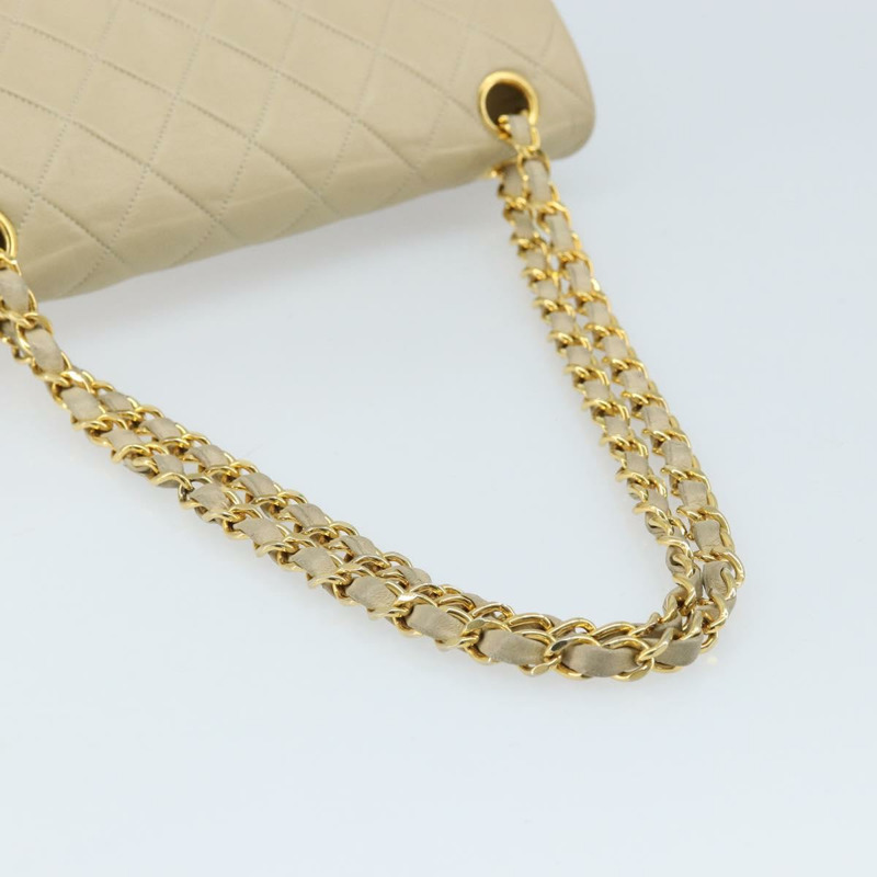 【日本直送】香奈兒雙蓋鏈條Matelasse23手袋，羊皮材質，米色，金色CC標誌，正品編號173005SAV-6