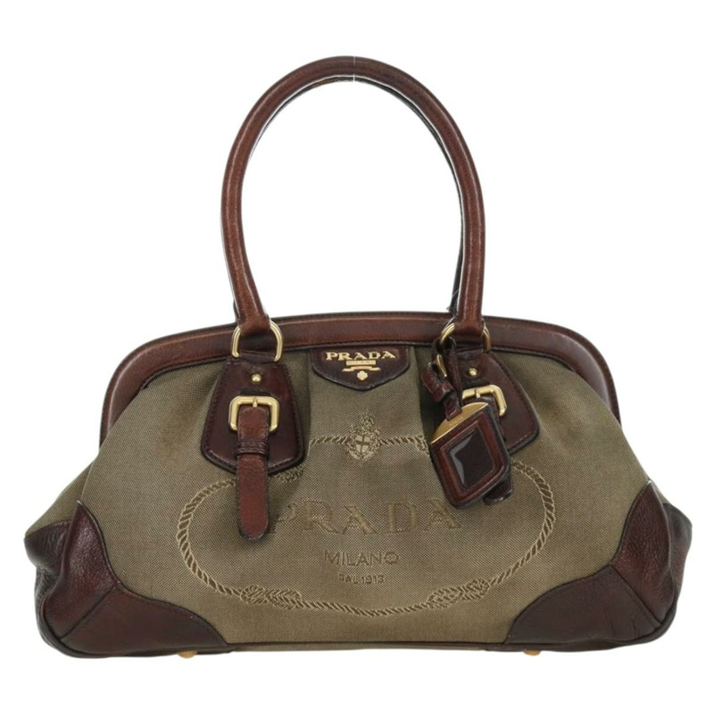 【日本直送】PRADA 手提包 帆布 皮革 金色 米色 正品 ARZ585V-12