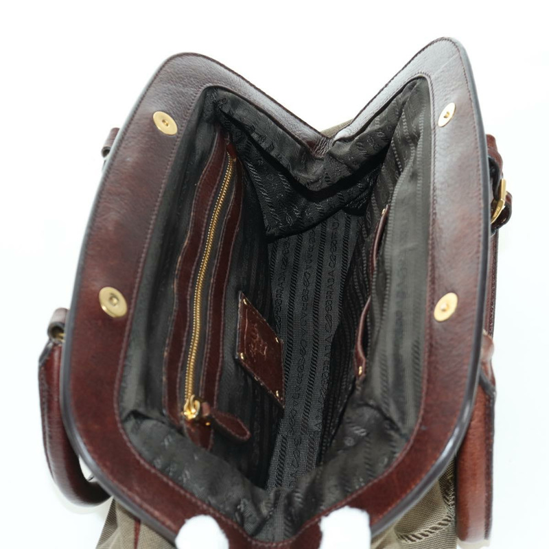 【日本直送】PRADA 手提包 帆布 皮革 金色 米色 正品 ARZ585V-19