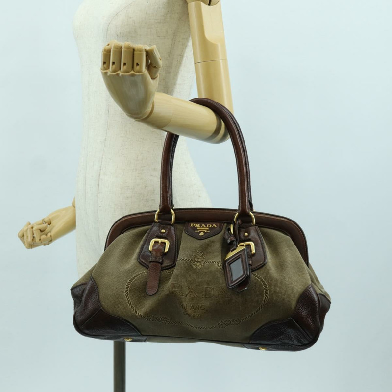 【日本直送】PRADA 手提包 帆布 皮革 金色 米色 正品 ARZ585V-25