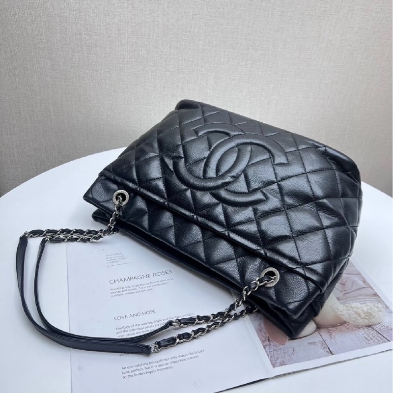 ♥️CHANEL香奈兒黑銀荔枝托特包-3