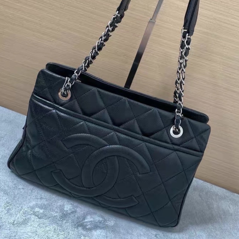 ♥️CHANEL香奈兒黑銀荔枝托特包-6