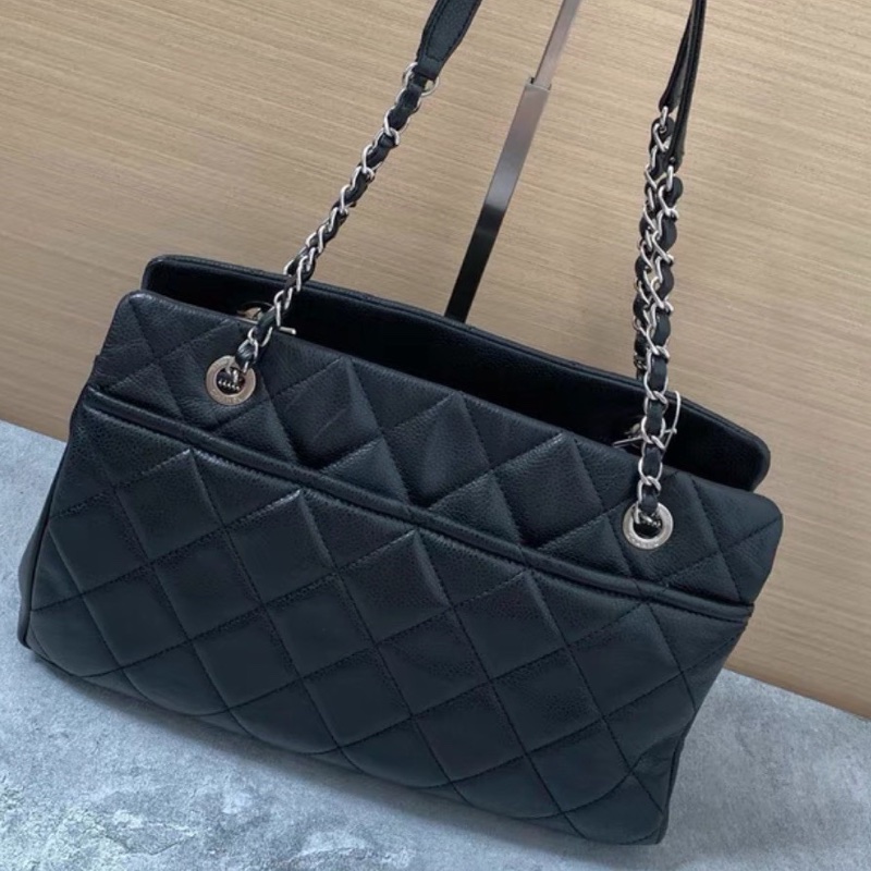 ♥️CHANEL香奈兒黑銀荔枝托特包-7